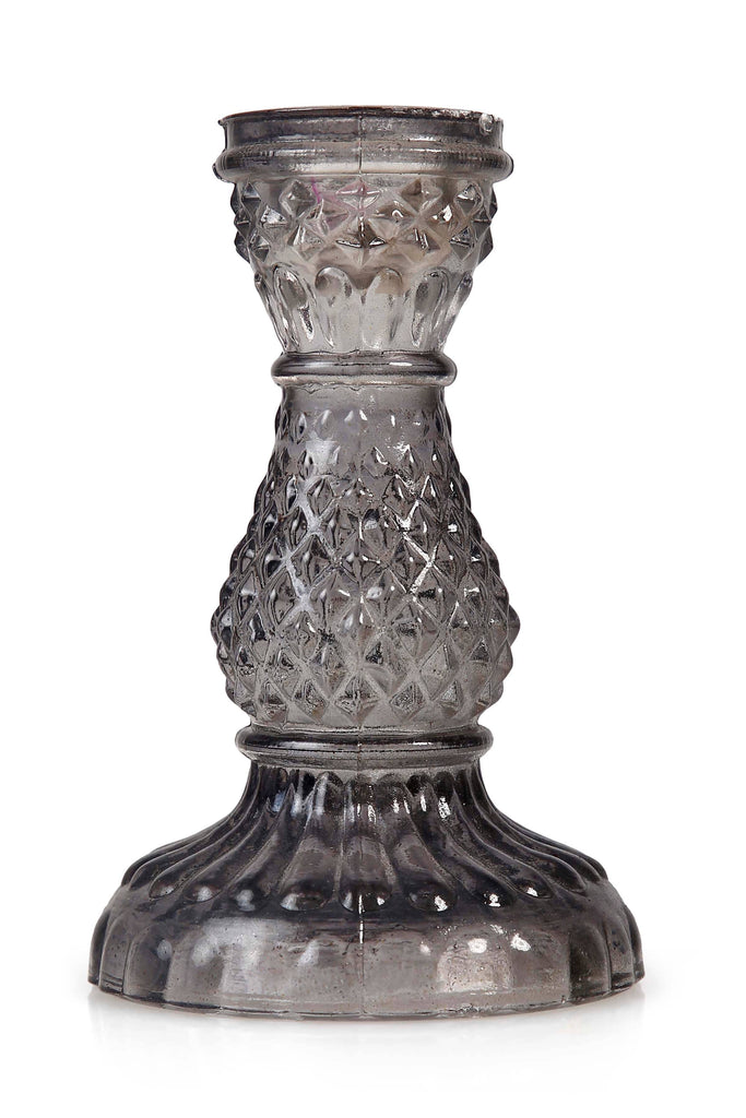 Vintage Glass Taper Candle Holder, Set of 2 in Black