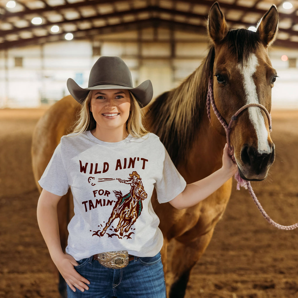 Wild Ain't For Tamin' Lightweight Western Tee in Ash