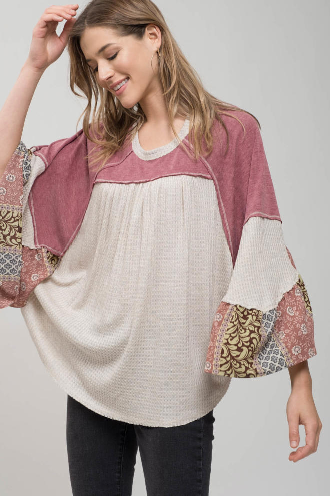 Patchwork Sleeve Blouse