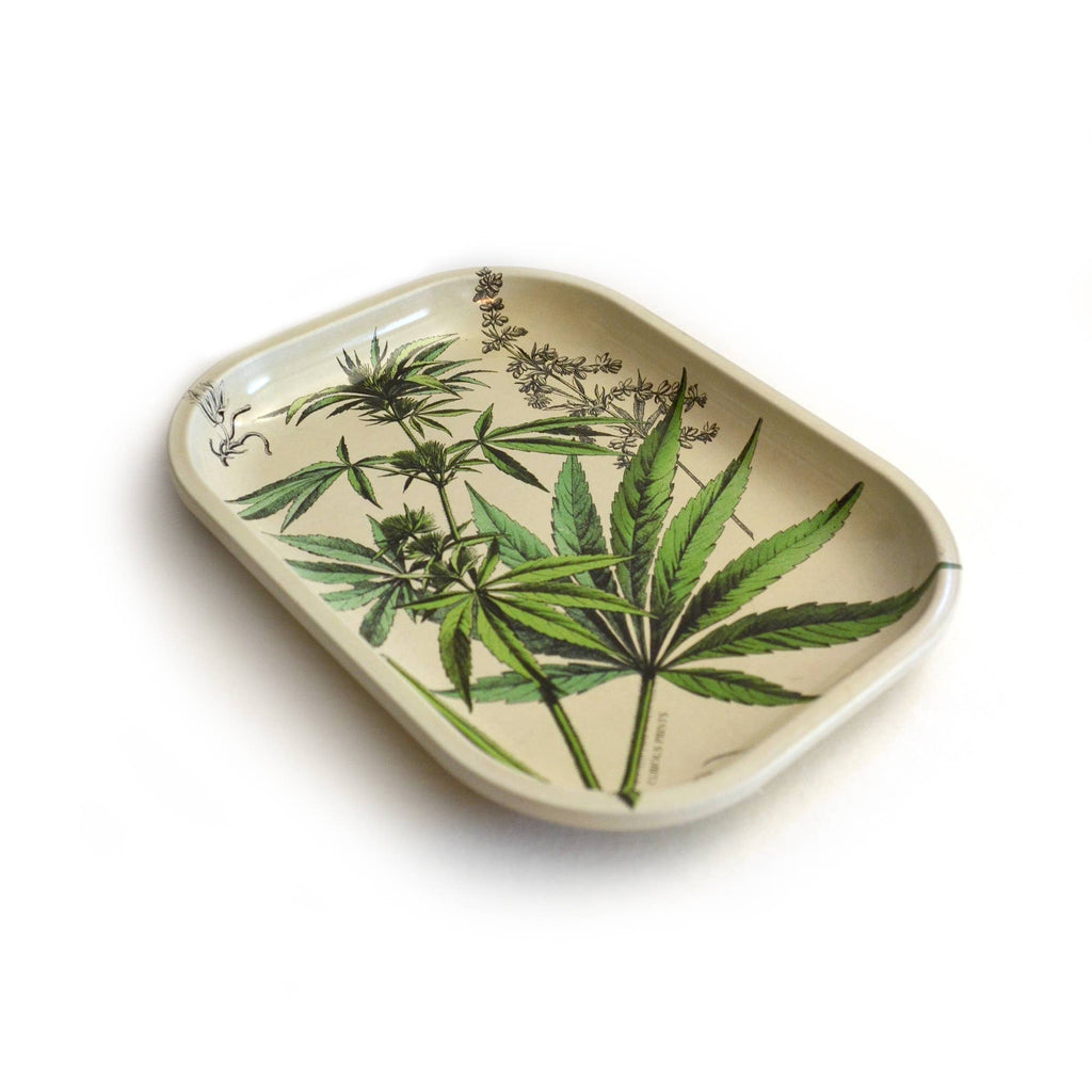 Small Metal Cannabis Ritual Tray / Vintage Botanical Print as