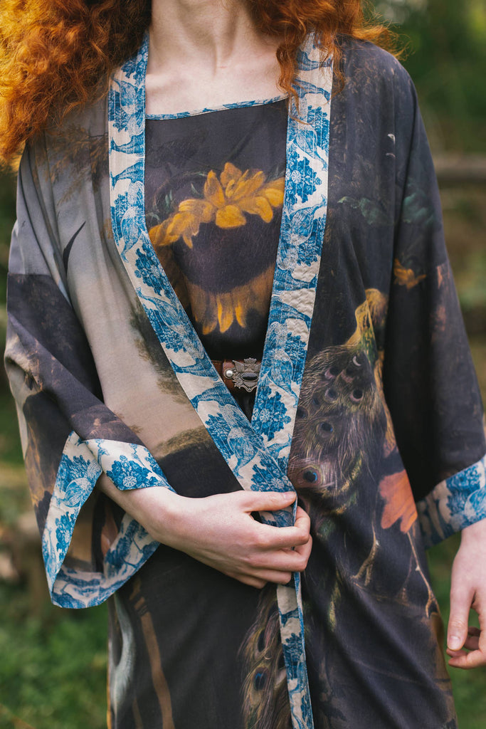 Wild Beauty Bamboo Kimono Duster with Peacock Print