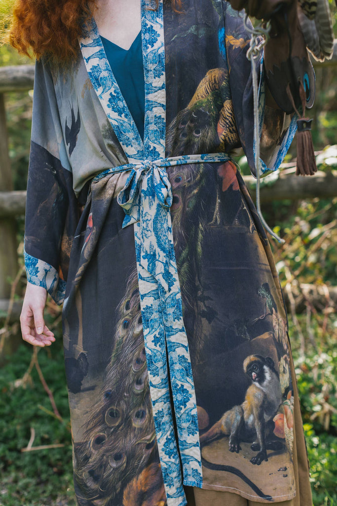 Wild Beauty Bamboo Kimono Duster with Peacock Print