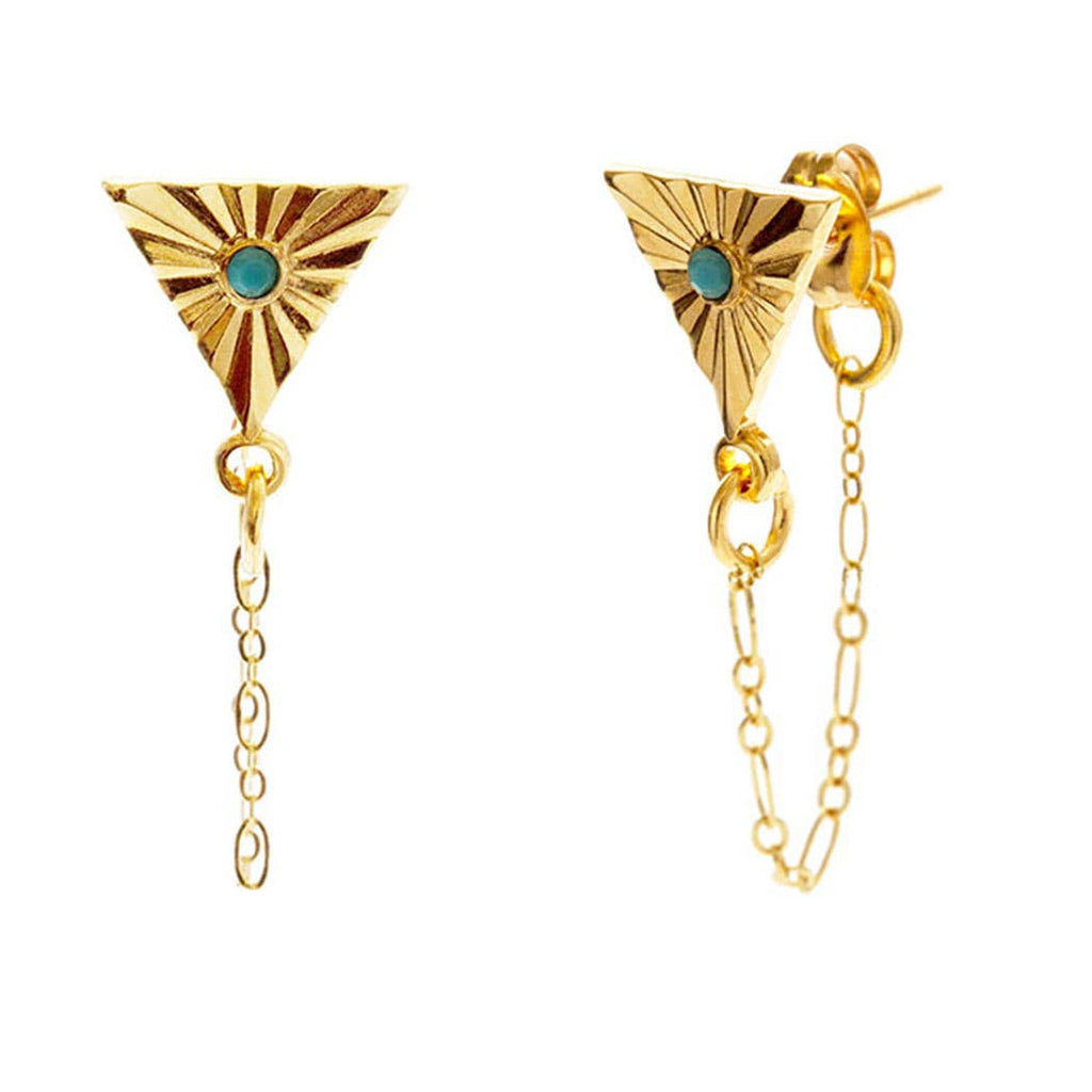 Altair Studs - short dangling earrings in 24k gold and turquoise Czech crystals by Amano Studio