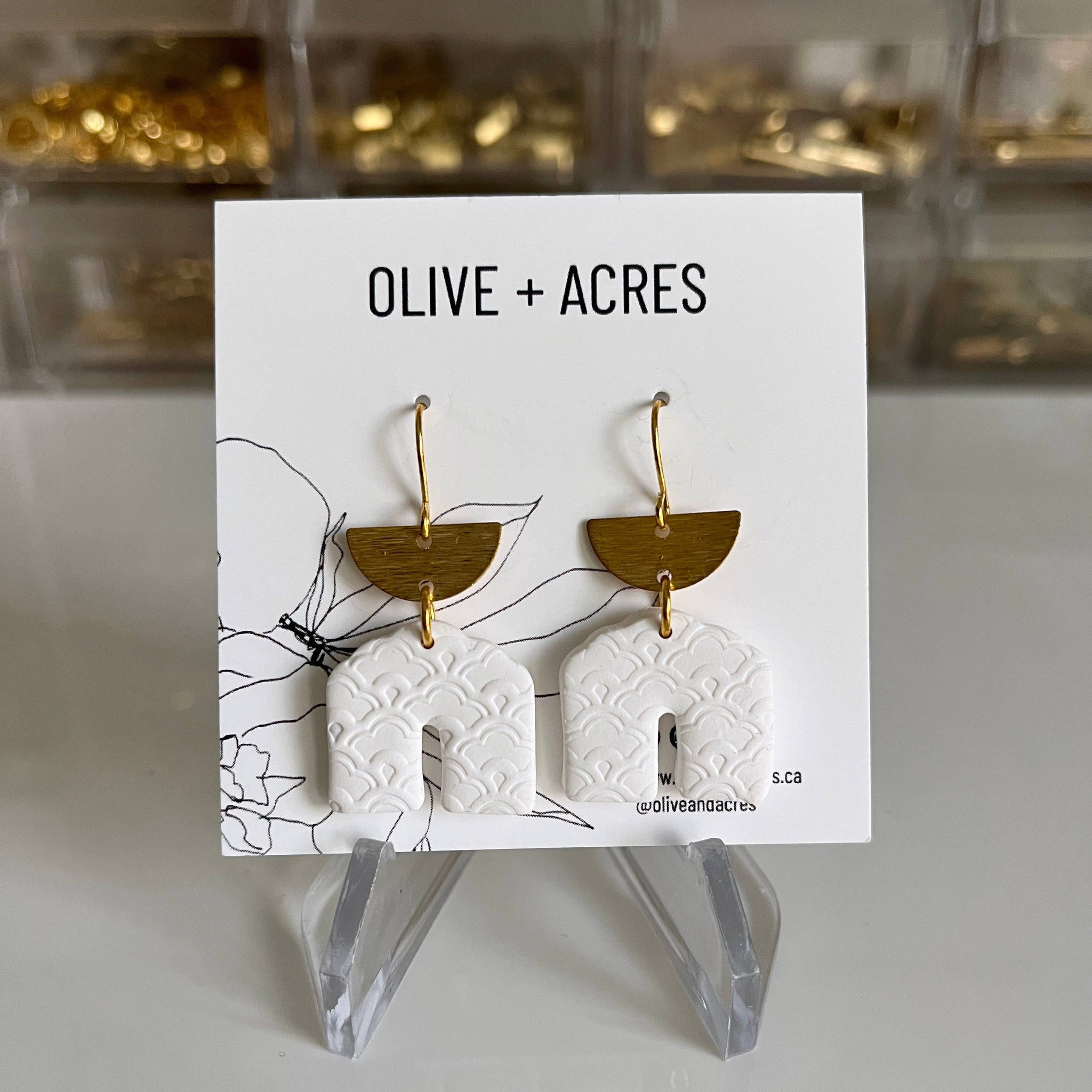 Olive Acres Beth White Speckled Clay Earrings