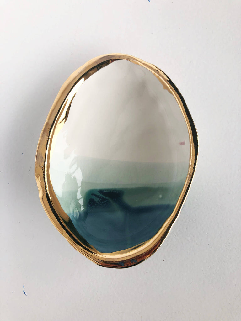 Ceramic Abalone Smudge Dish, in Ocean with 22K Gold