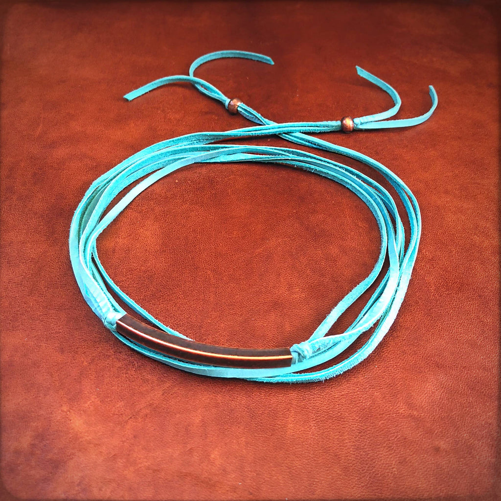 Leather Wrap Choker - Turquoise