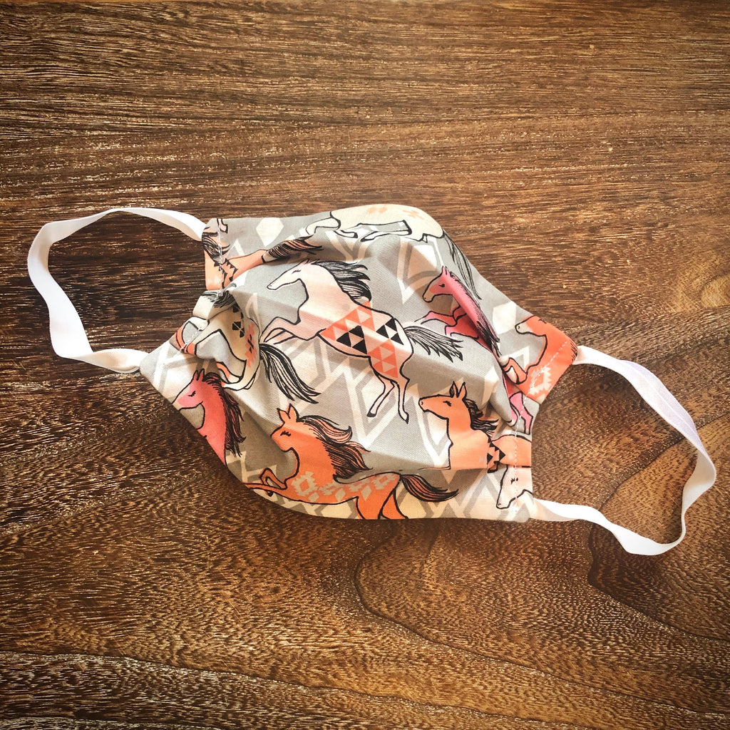 Reusable Face Mask with Filter: Coral Horses