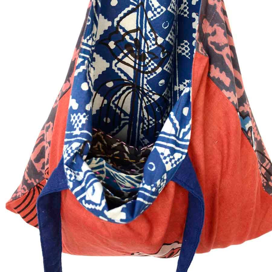 Avatar - Reversible Bag / Tote in blue, white, and coral / red. By Ichcha, block printed in India