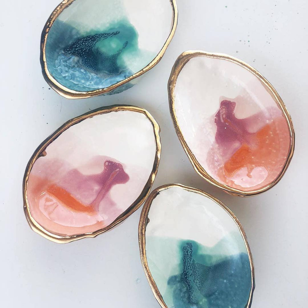 Ceramic Abalone Smudge Dish, in Desert with 22K Gold