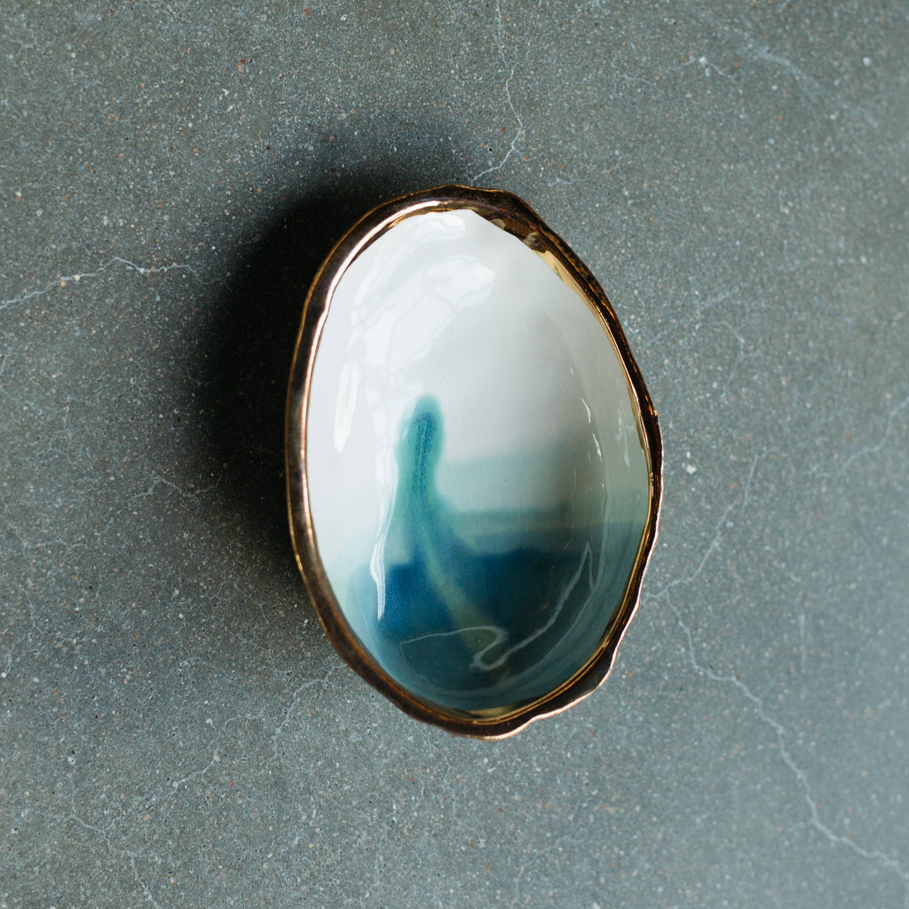 Ceramic Abalone Smudge Dish, in Ocean with 22K Gold