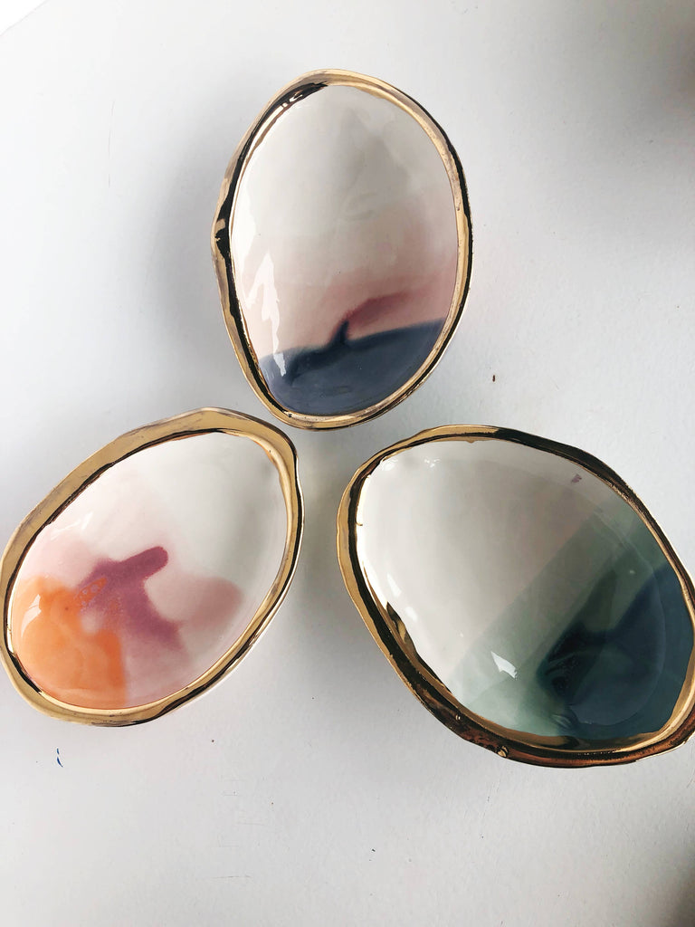 Ceramic Abalone Smudge Dish, in Sunset with 22K Gold