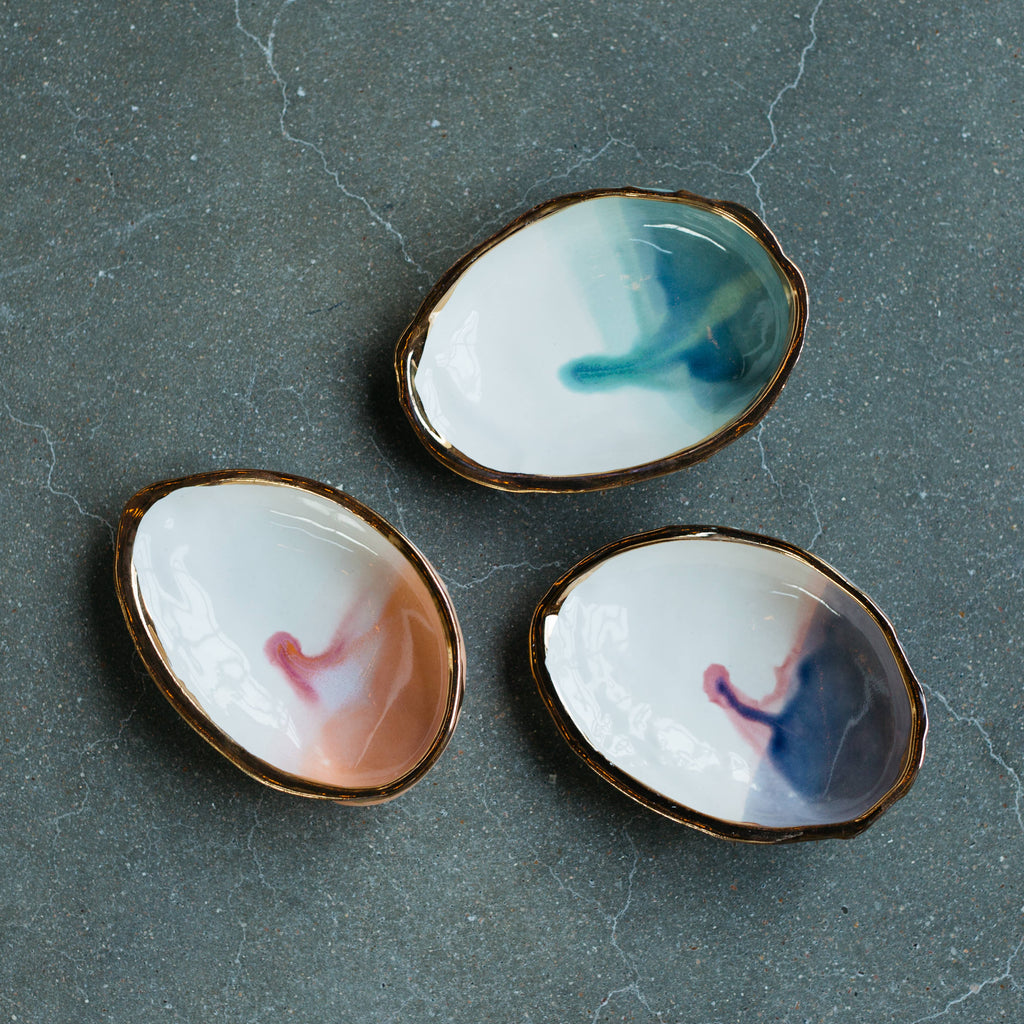 Ceramic Abalone Smudge Dish, in Ocean with 22K Gold