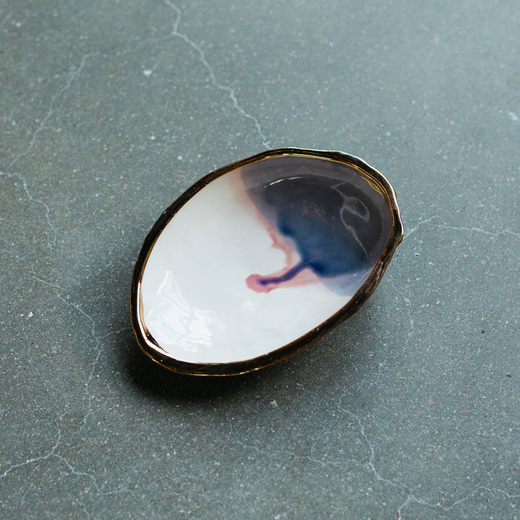 Ceramic Abalone Smudge Dish, in Sunset with 22K Gold