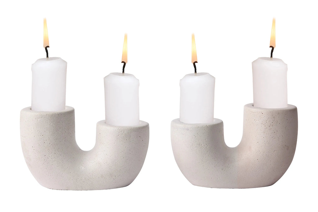 Nordic-Style, U-Shaped Concrete Candle Holder - Ivory