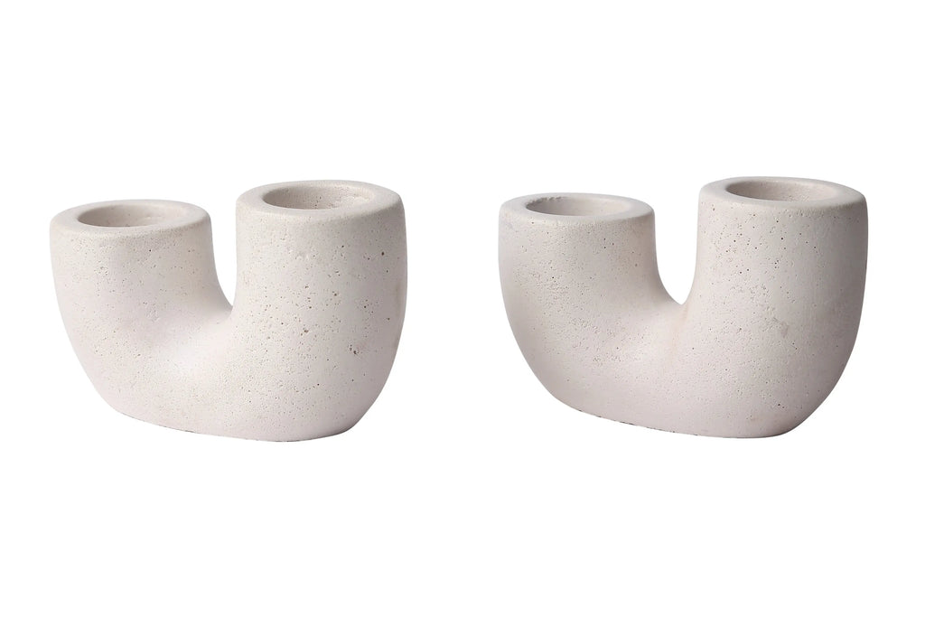 Nordic-Style, U-Shaped Concrete Candle Holder - Ivory