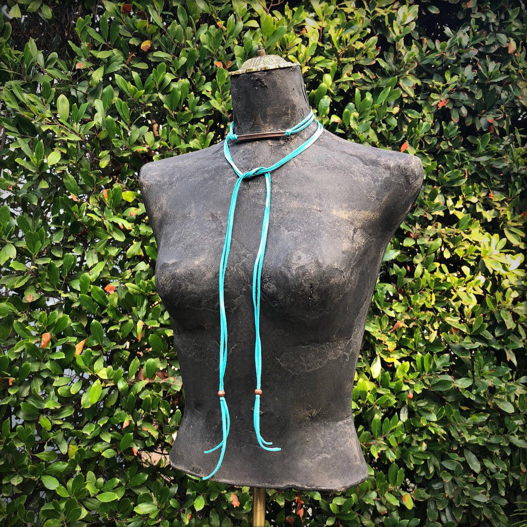 Leather Wrap Choker - Turquoise
