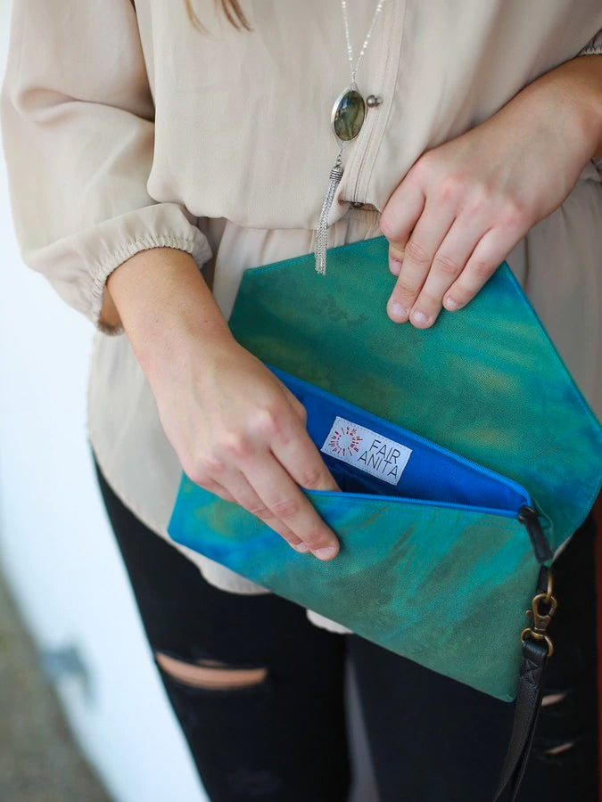 Blue and Green Tie-Dye Clutch