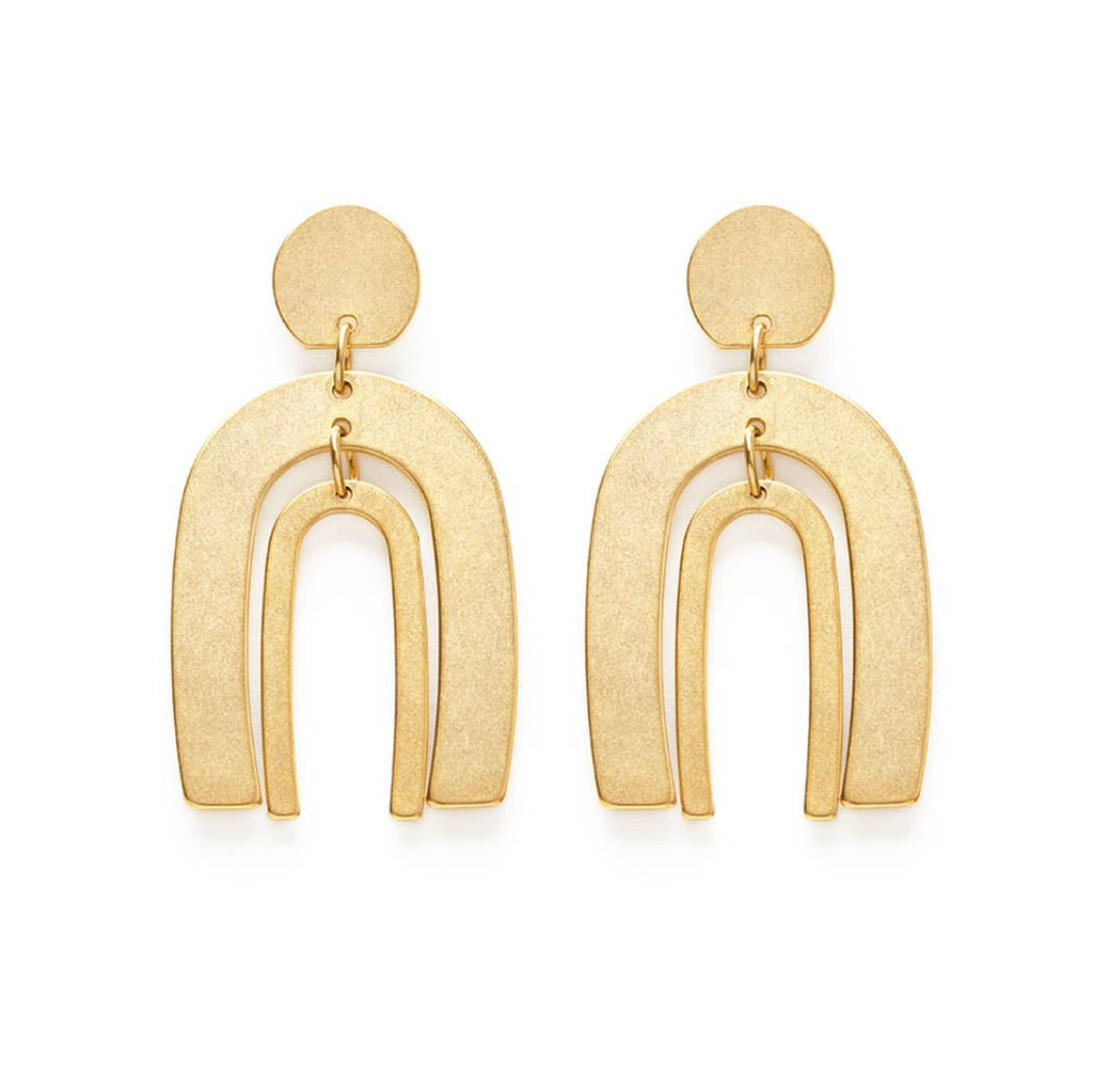 Double arches, rainbow drop earrings in gold by Amano Studio in California