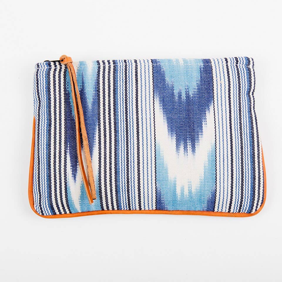 Handwoven Cosmetics Bag and Purse in Ikat Blue
